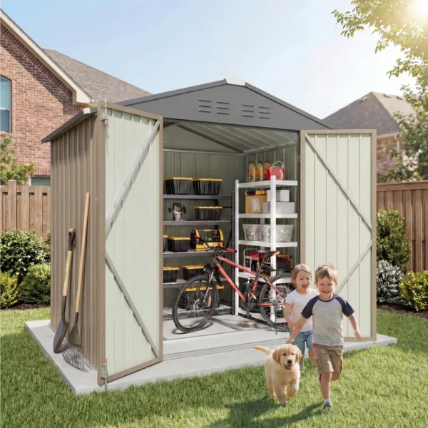 6x4_metal_shed_with_floor_frame_brown_scene2 Patiowell 6x4 Metal Shed with Floor Frame, Brown