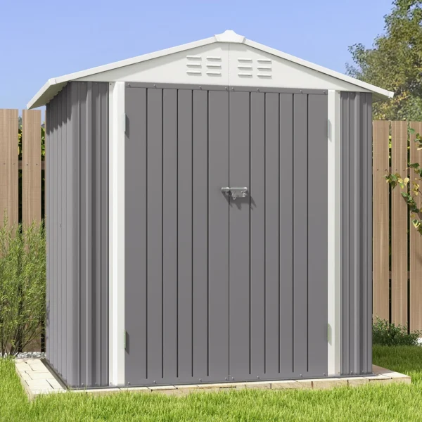 product-6x4-metal-shed-gray-scene-img-close-door Patiowell 6x4 Metal Shed with Peak Roof (Gray)