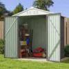 product-6x4-metal-shed-gray-scene-img-open-door Patiowell 6x4 Metal Shed with Peak Roof (Gray)