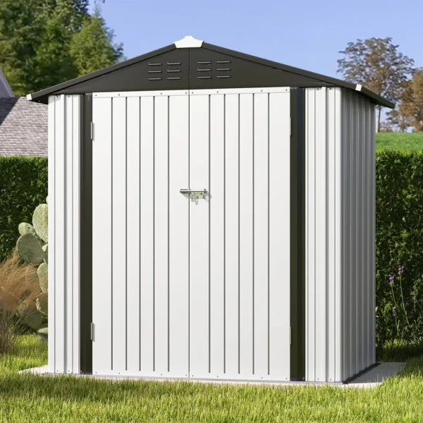 product-6x4-metal-shed-white-scene-img-close-door Patiowell 6x4 Metal Shed with Peak Roof (White)