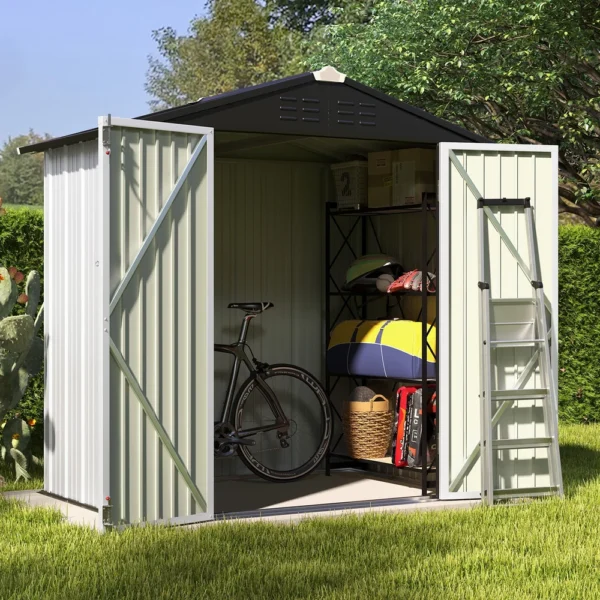 product-6x4-metal-shed-white-scene-img-open-door Patiowell 6x4 Metal Shed with Peak Roof (White)